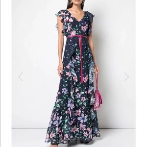 Marchesa Notte Printed Burnout Chiffon Gown
